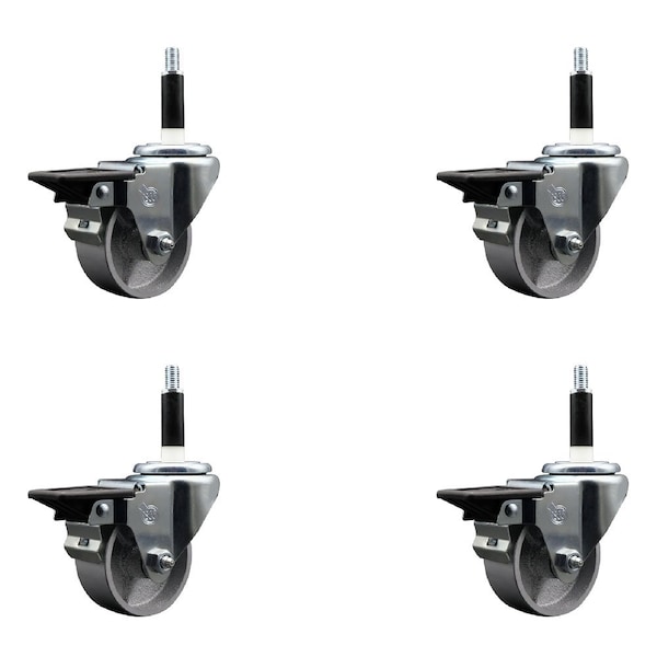 3'' Semi Steel Swivel 7/8'' Expanding Stem Caster Set with Brake, 4PK